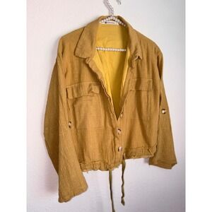 The Impeccable Pig Utility Jacket Large Mustard  Frayed Hem Drawstring Boho